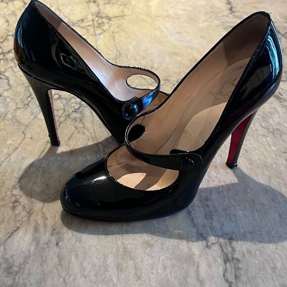Christian Louboutin - Patent Charleen Mary Jane 100mm Black Leather Pumps - 37 - Picture 5 of 10